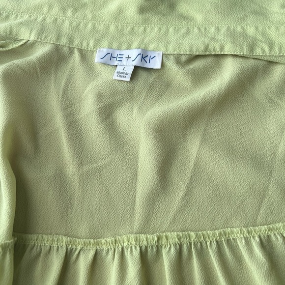 She +Sky Lime Green Tiered‎ Babydoll Boho Sleeveless Button Front Blouse Size L - Picture 4 of 8